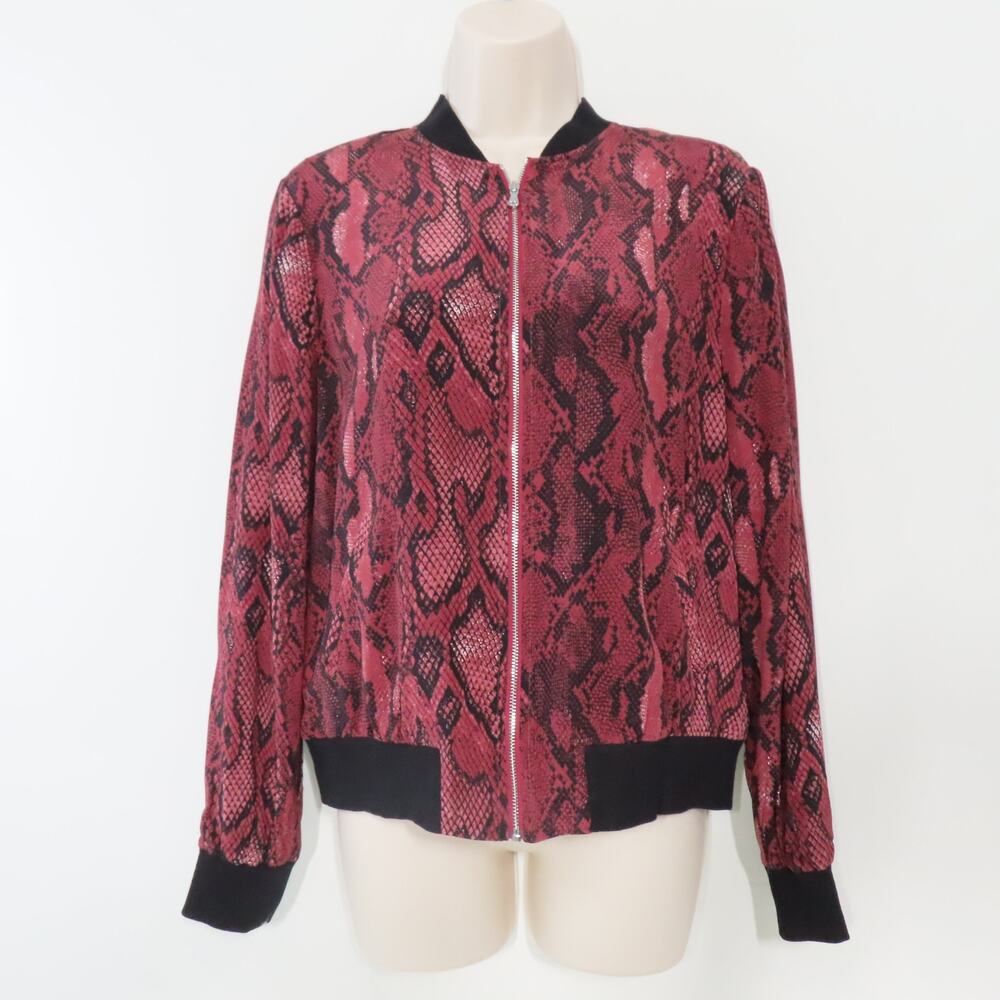L'agence Python Print Garnet Black Ollie Silk Full Zip Bomber Jacket XS